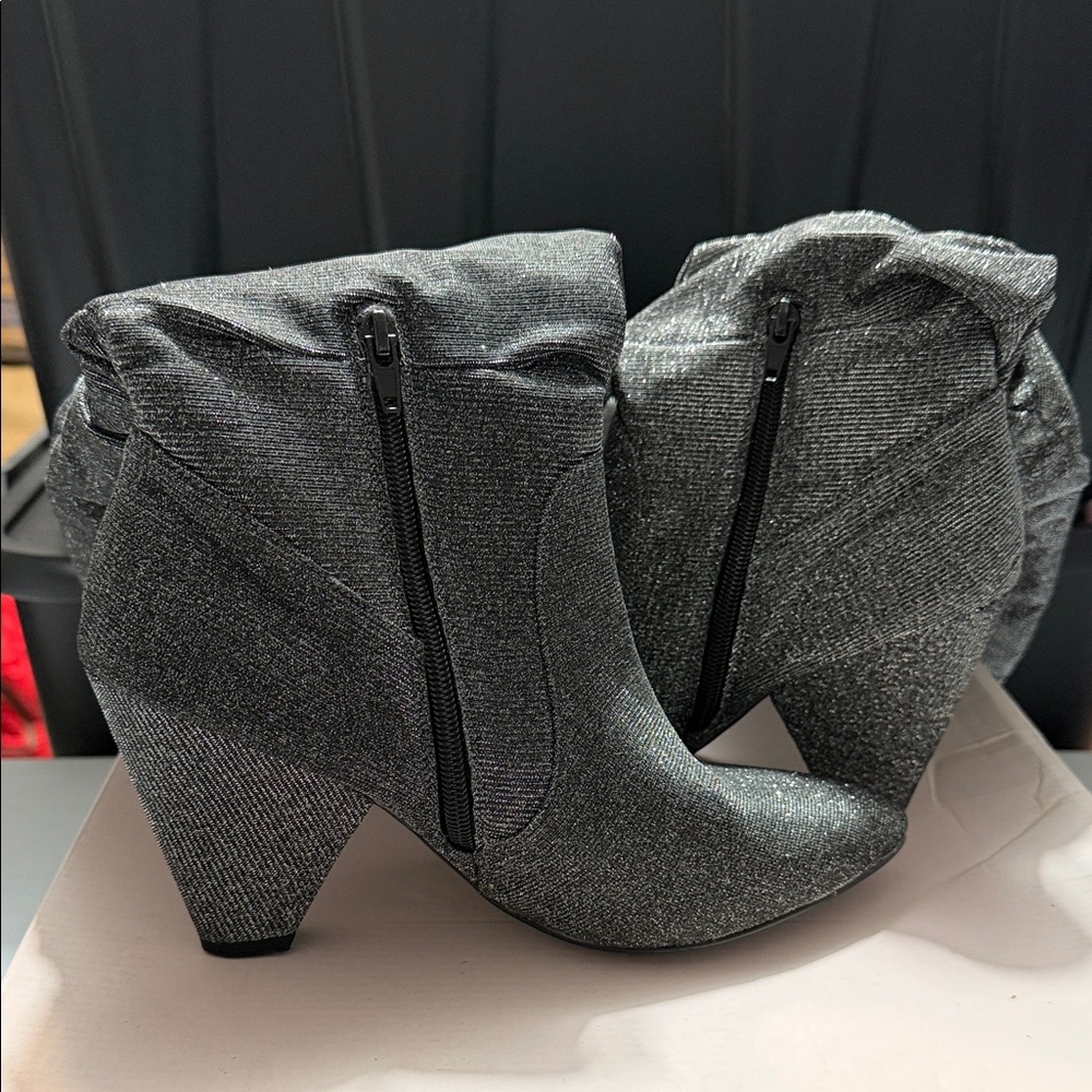JustFab Glittery Gray Ankle Booties